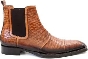 3226 Italian Cognac Lizard Print & Leather Pull-On Ankle Boots