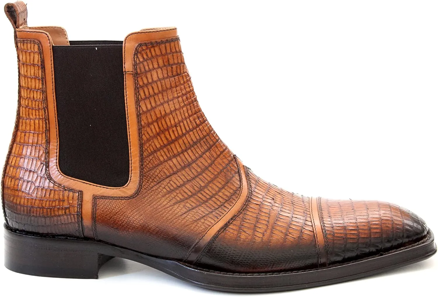 3226 Italian Cognac Lizard Print & Leather Pull-On Ankle Boots