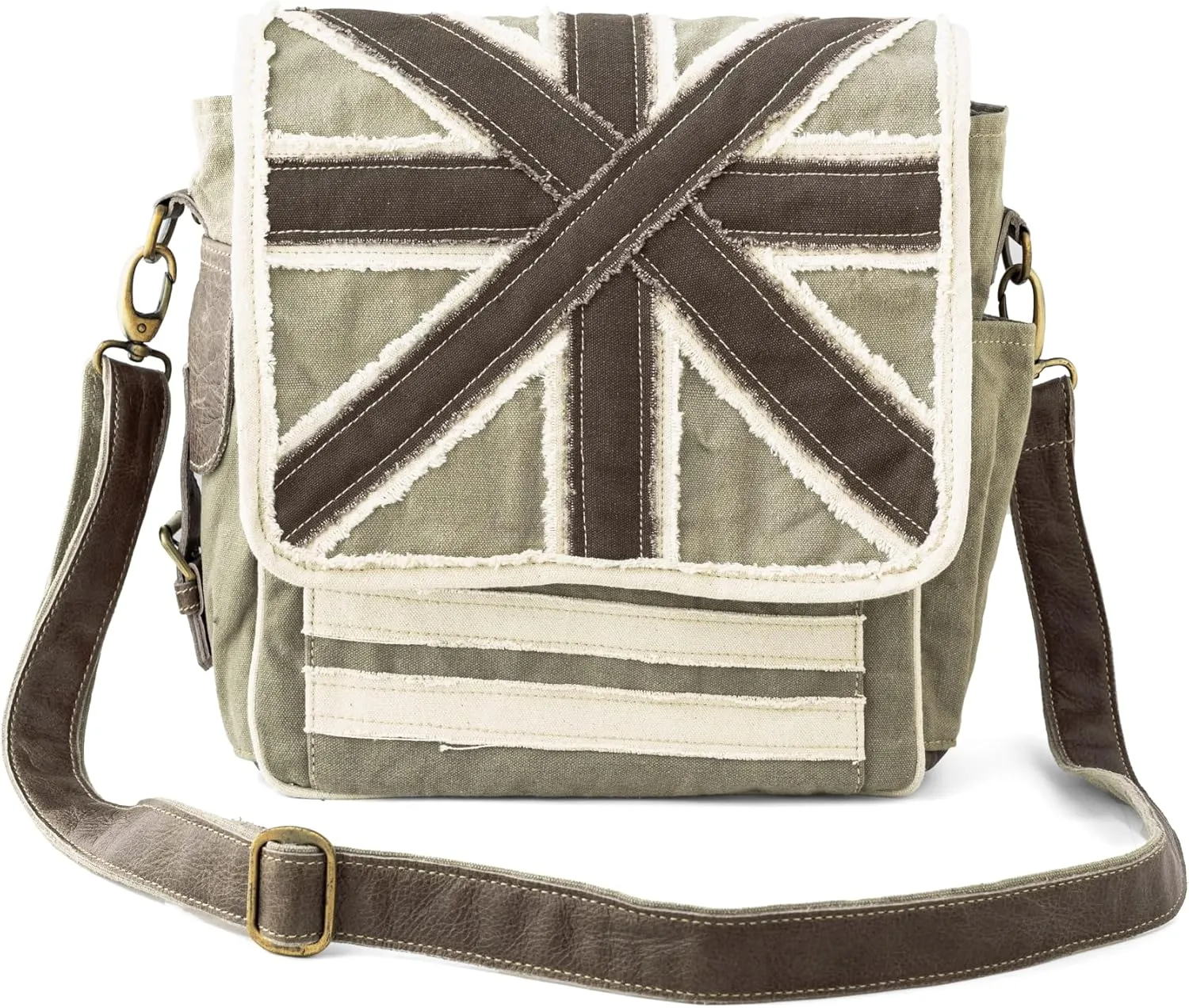 3B HOBIION Shoulder Flap Bag | Upcycled Vintage Canvas & Leather | Comes with 2 Different Straps | Multi Pockets Bag