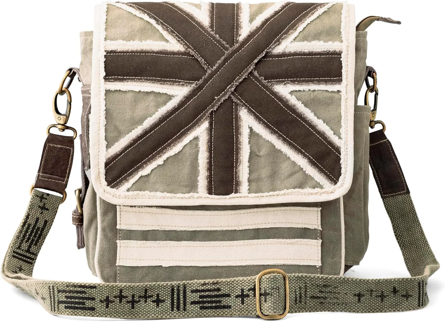 3B HOBIION Shoulder Flap Bag | Upcycled Vintage Canvas & Leather | Comes with 2 Different Straps | Multi Pockets Bag