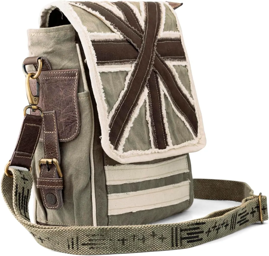 3B HOBIION Shoulder Flap Bag | Upcycled Vintage Canvas & Leather | Comes with 2 Different Straps | Multi Pockets Bag