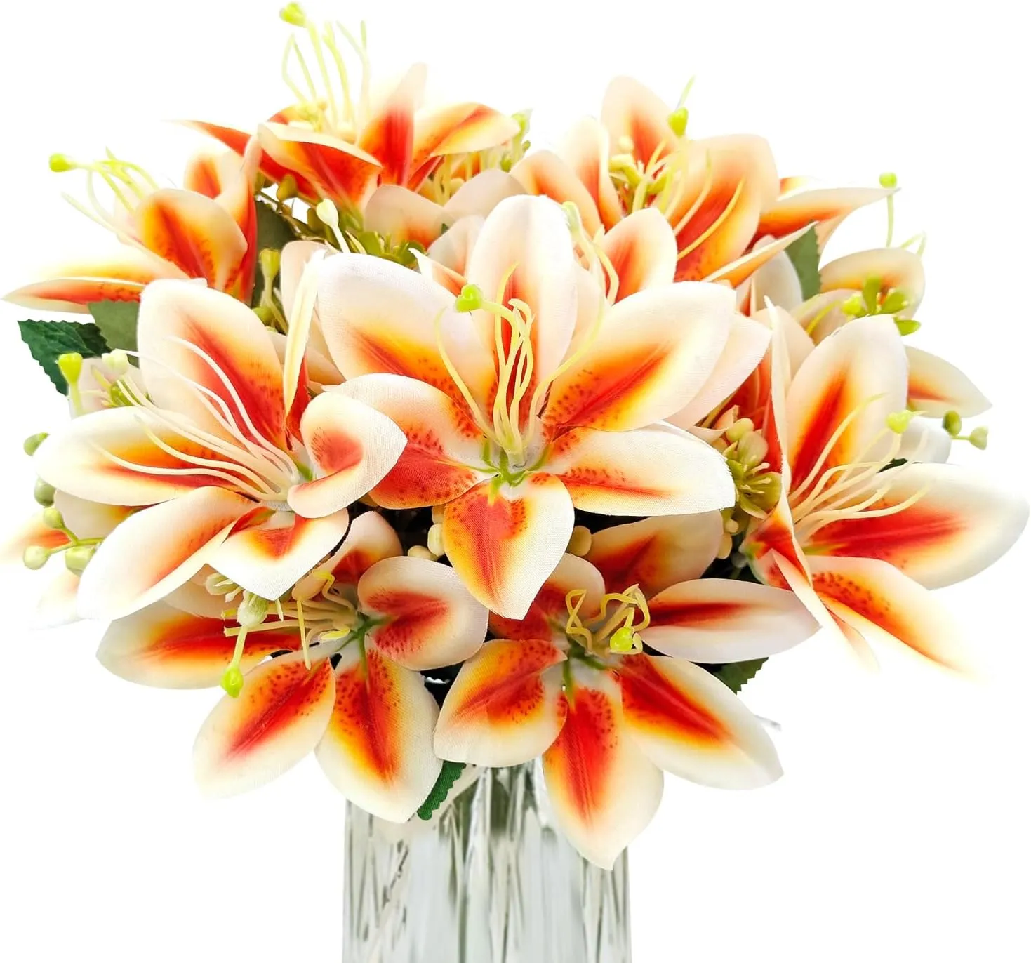 4 Bundles Artificial Tiger Lily Silk Flowers Faux Fake Lilies Plants for Wedding Bouquet Home Party Indoor Table Hotel Office Vases Floral Arrangements Outdoor Garden Decor (Orange)