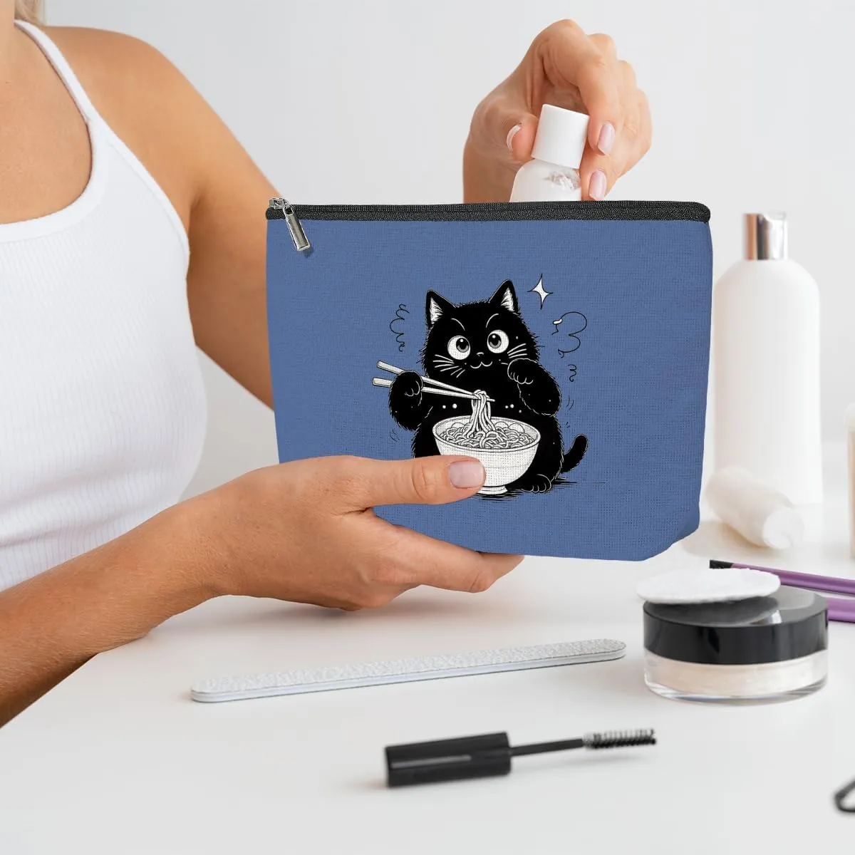 4 Pack Funny Noodles Gifts for Cat Lovers Cat Gifts for Women Girls Nurse Bestie Mother Makeup Bag,Travel Essentials Cosmetic Bags for Women, Travel Toiletry Bag Mothers Day Birthday Graduation