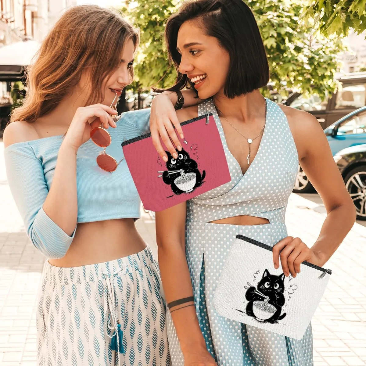 4 Pack Funny Noodles Gifts for Cat Lovers Cat Gifts for Women Girls Nurse Bestie Mother Makeup Bag,Travel Essentials Cosmetic Bags for Women, Travel Toiletry Bag Mothers Day Birthday Graduation