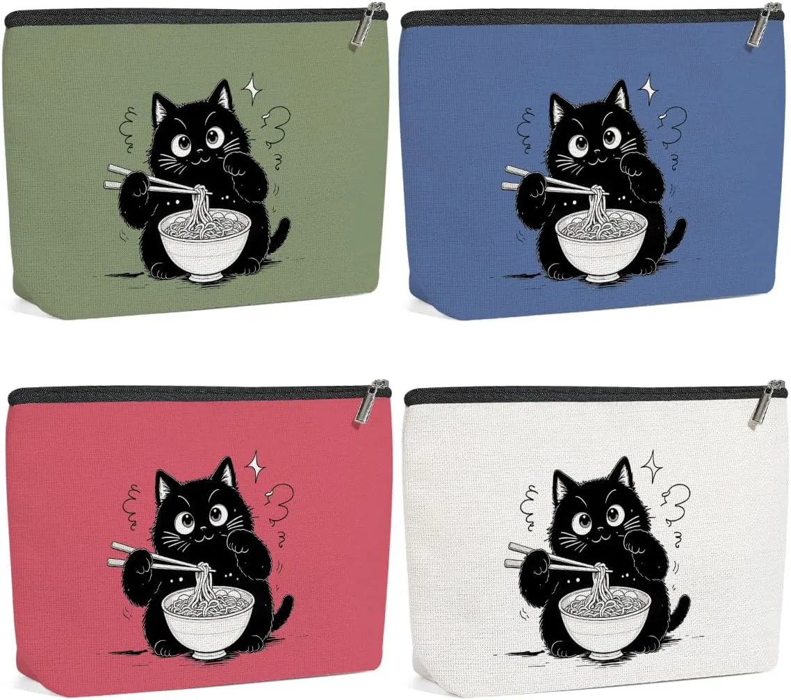 4 Pack Funny Noodles Gifts for Cat Lovers Cat Gifts for Women Girls Nurse Bestie Mother Makeup Bag,Travel Essentials Cosmetic Bags for Women, Travel Toiletry Bag Mothers Day Birthday Graduation