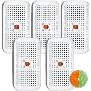 40 Gram Pack of 5 Silica Gel Canister, Gun Safe Dehumidifiers (Orange to Green), Reusable Desiccant Moisture Absorber for Car, Closet