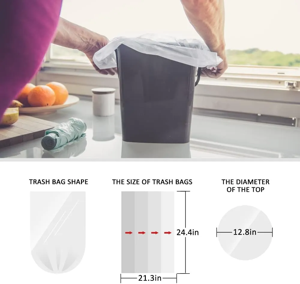 5 Gallon 330 Counts Strong Trash Bags Garbage Bags by Teivio, Bathroom Trash Can Bin Liners, Plastic Bags for home office kitchen, Clear