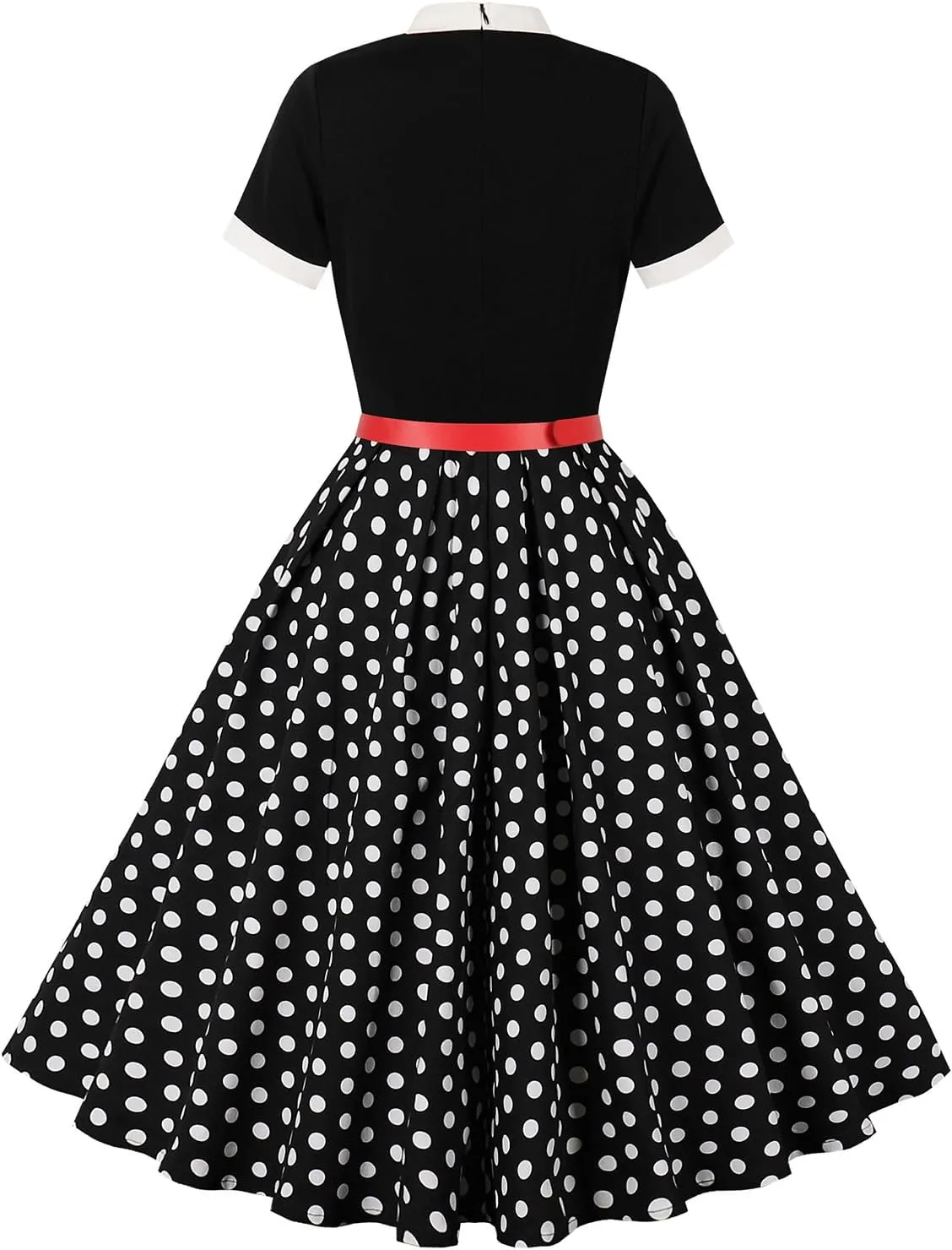 50s Style Dresses for Women Vintage Short Sleeve Tie Neck Swing Dress Midi Prom Dress with Belt