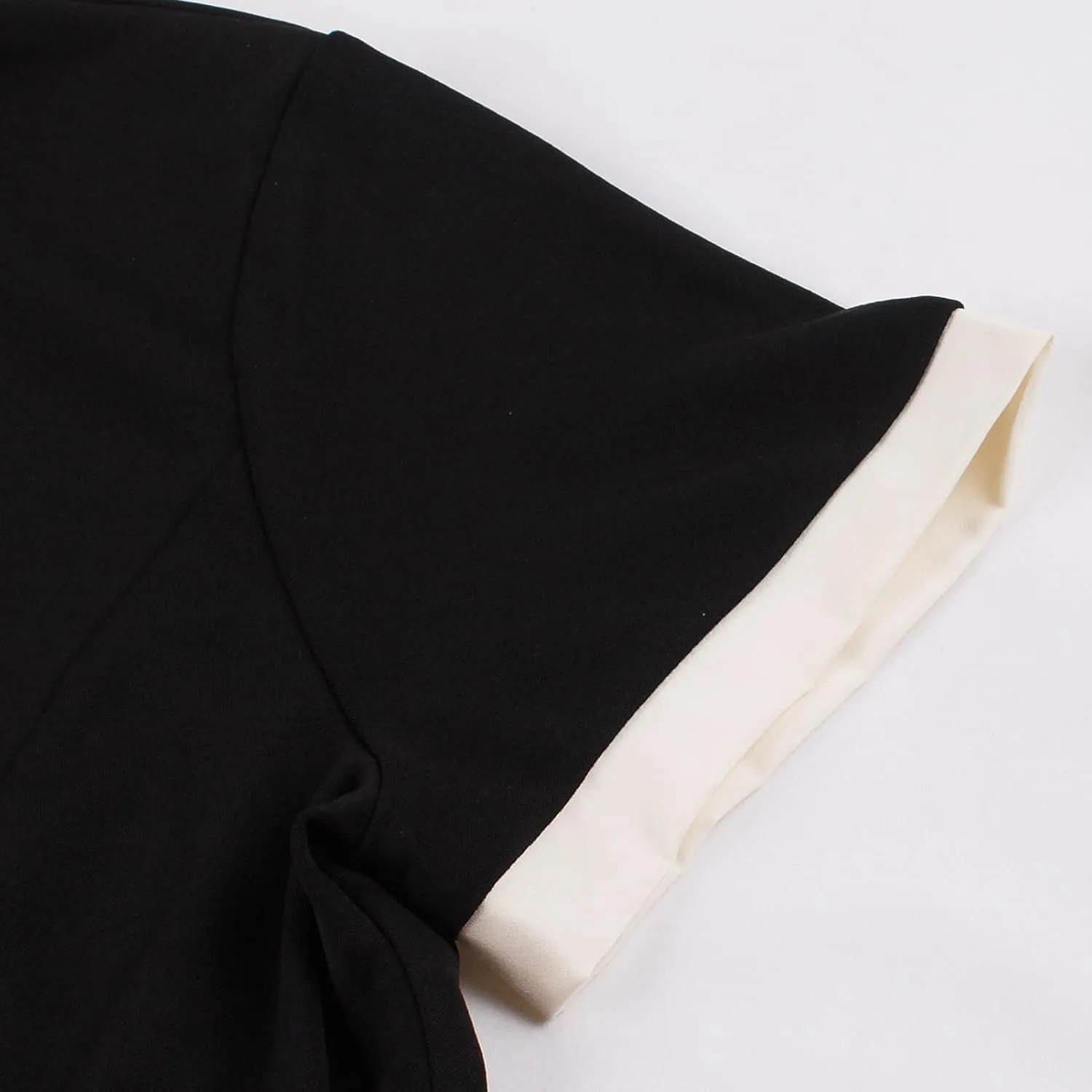 50s Style Dresses for Women Vintage Short Sleeve Tie Neck Swing Dress Midi Prom Dress with Belt