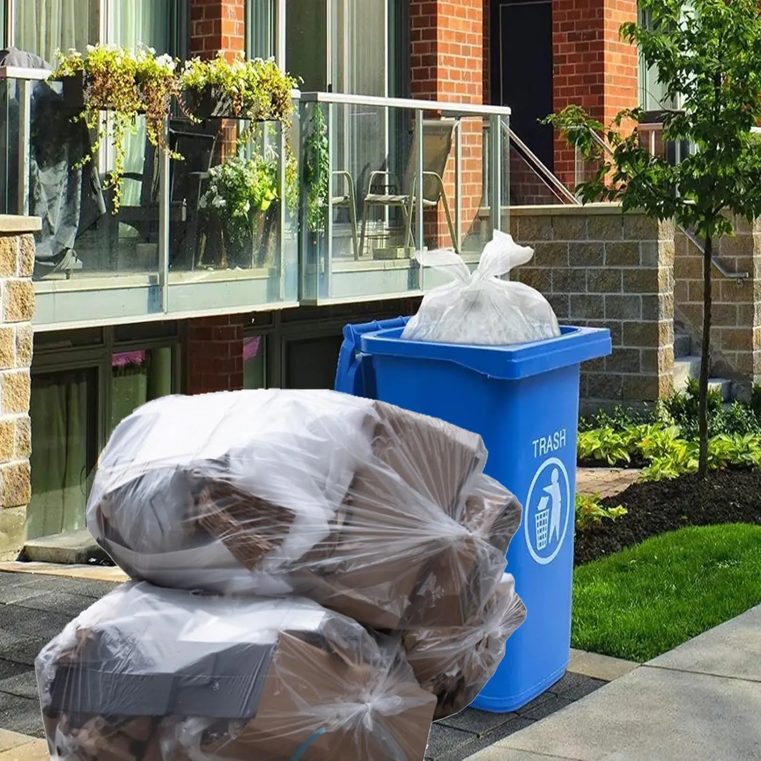 55-60 Gallon Trash Bags, 50 Count Bulk, Heavy Duty Clear Plastic Recycling Bags, Multi-purpose Garbage Bags for home Commercial, Outdoor, Construction, Industrial, Lawn, Leaf