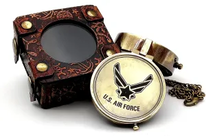 5MoonSun5's US AIR FORCE Engraved Brass Military Compass Nautical Marine Gift A Perfect and Unique gift for Army person Survival Navigation Compass for Hiking Camping Hunting with Leather display Case