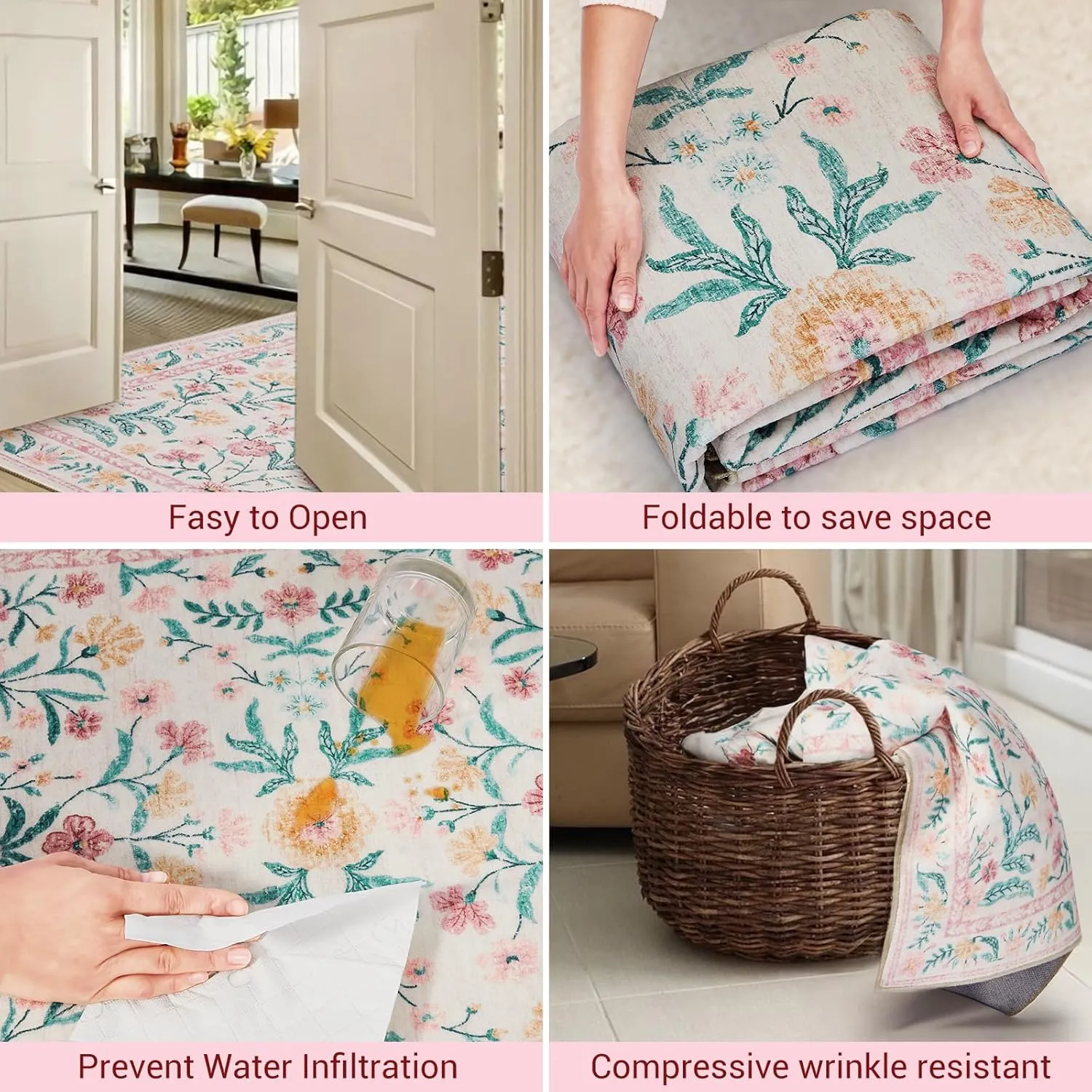 5x7 Nursery Rug,Pink Rugs for Bedroom Girls,Machine Washable Non Slip Soft Faux Wool Carpet,Boho Floral Area Rugs for Living Room Bedroom Dorm Kids