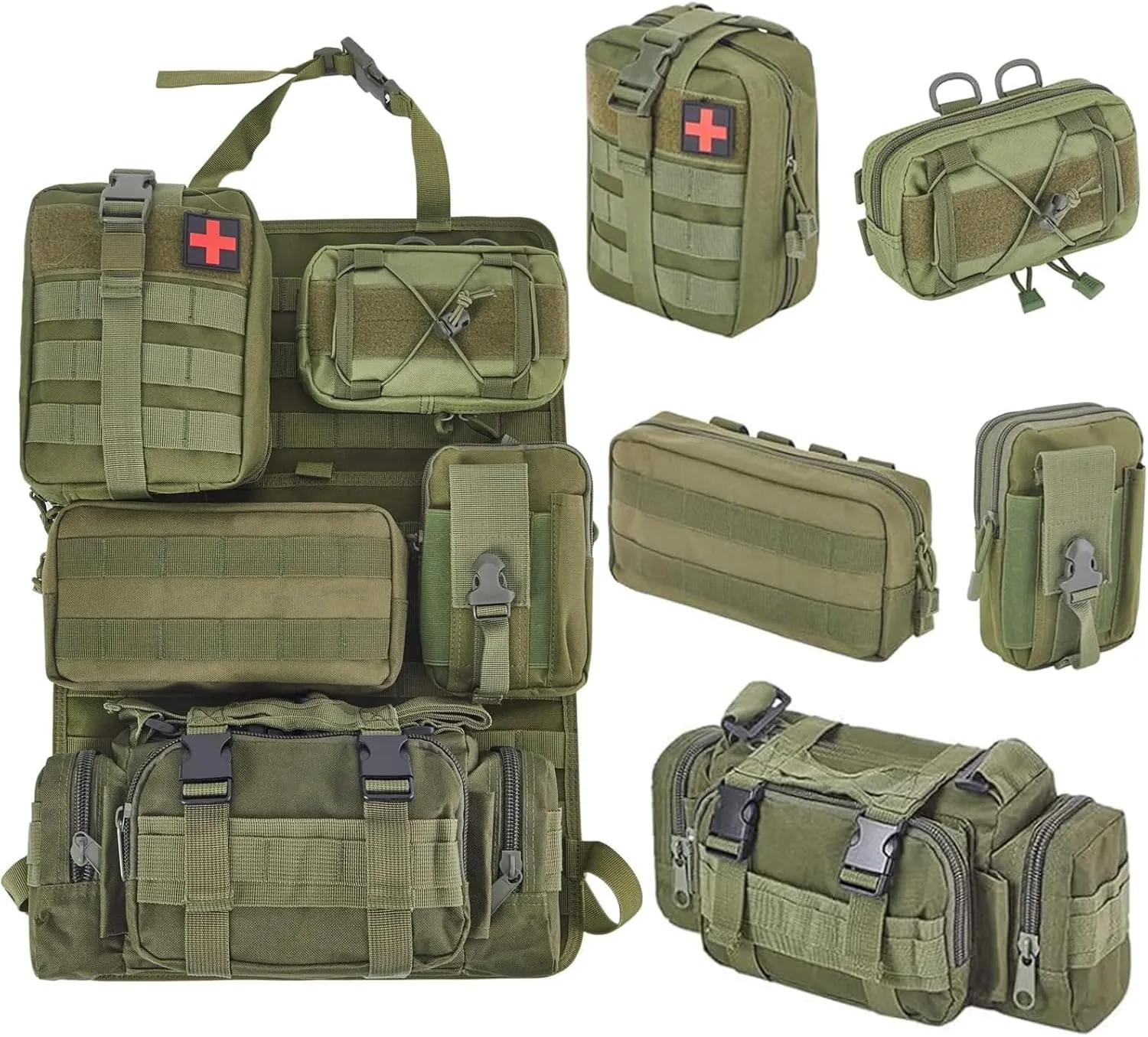 6 Pack Tactical Truck Organizer Back Seat Storage Car Seat Storage Bag Molle Panels for vehicles, Car and SUV with Lots of Handy Compartments (Army green)
