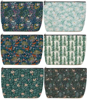 6 Pieces Makeup Bag Forest Deer Rabbit Floral Aesthetics Skincare Bag Travel Toiletry Bag Makeup Pouch Cosmetic Bag Christmas Friendship Gifts for Women Supervisor Girls Mom Friends Bestie Coworker