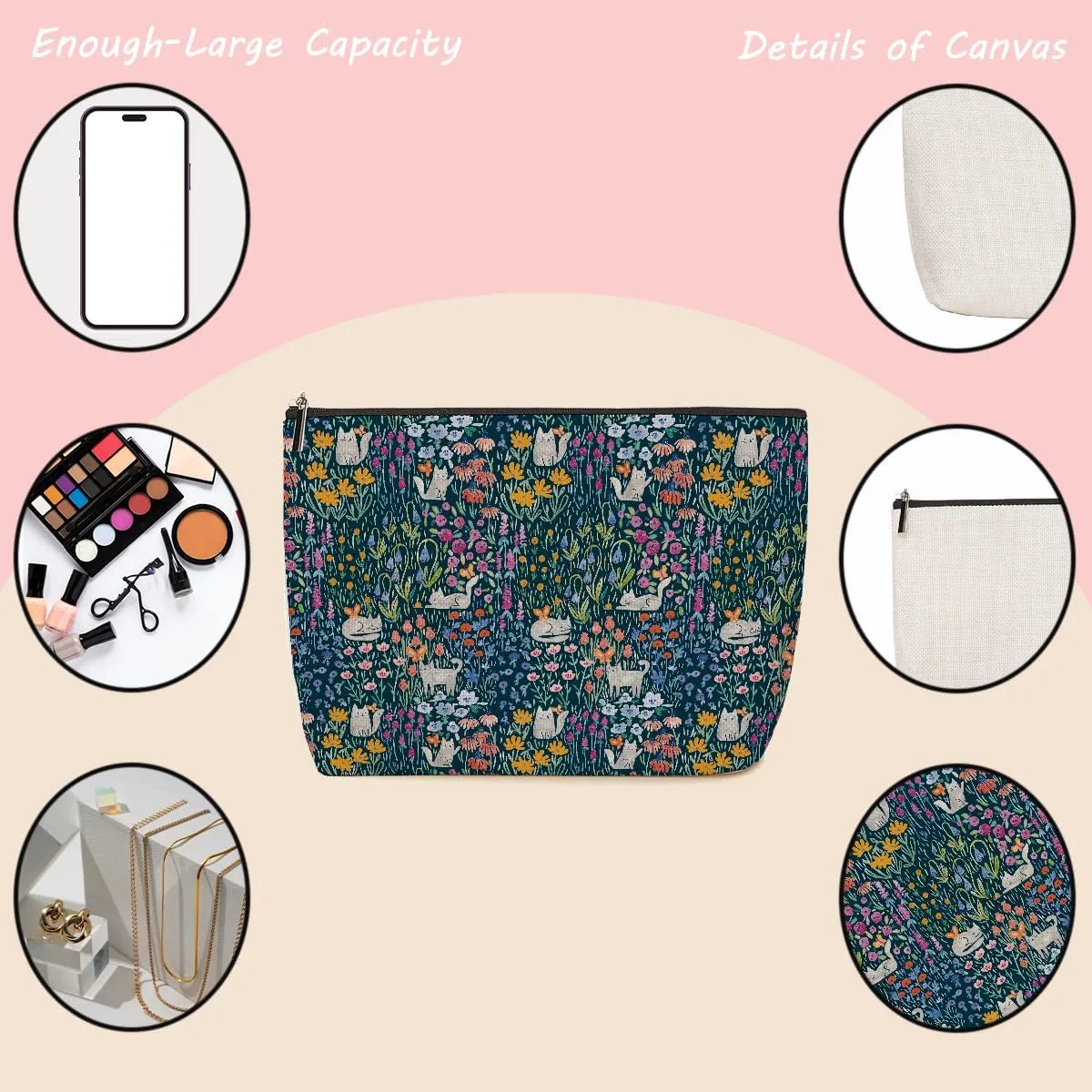 6 Pieces Makeup Bag Forest Deer Rabbit Floral Aesthetics Skincare Bag Travel Toiletry Bag Makeup Pouch Cosmetic Bag Christmas Friendship Gifts for Women Supervisor Girls Mom Friends Bestie Coworker