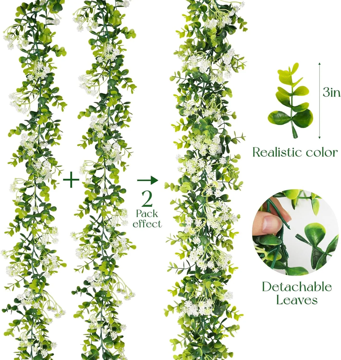 6FT Eucalyptus Garland with Flowers, 6 Pack Artificial Greenery Garland Hanging Faux Eucalyptus Garland Suitable for Table Wedding Backdrop Arch Wall Party UV Protected Indoor Outdoor Decor