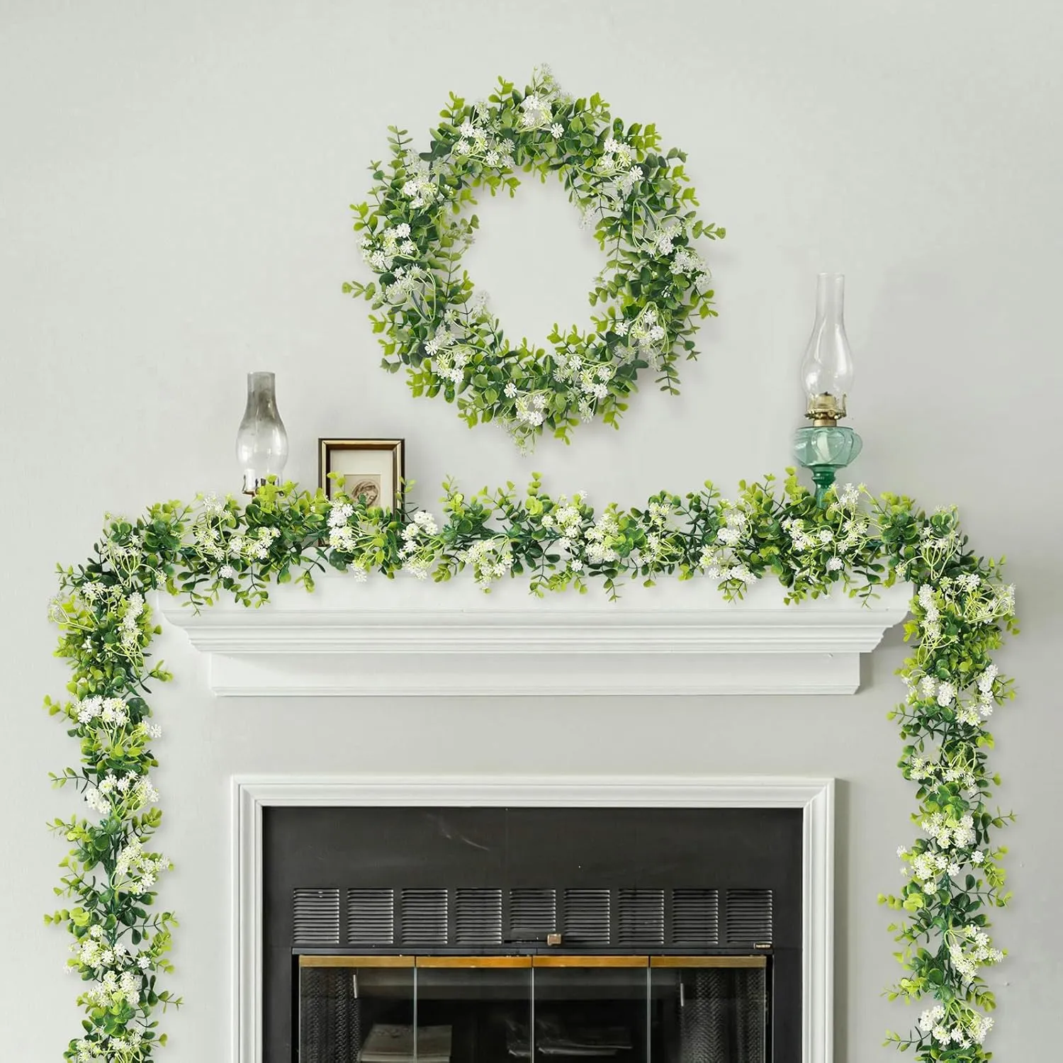 6FT Eucalyptus Garland with Flowers, 6 Pack Artificial Greenery Garland Hanging Faux Eucalyptus Garland Suitable for Table Wedding Backdrop Arch Wall Party UV Protected Indoor Outdoor Decor