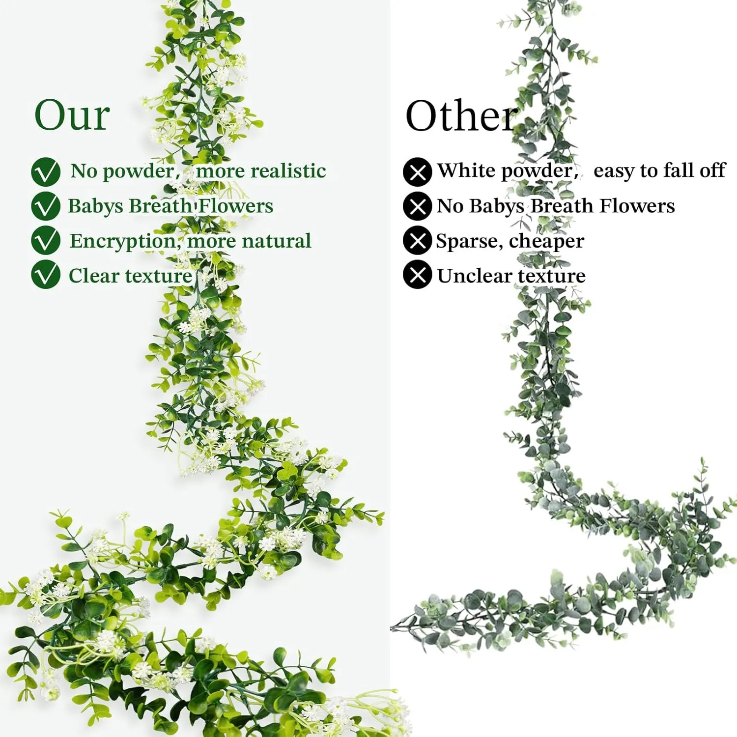 6FT Eucalyptus Garland with Flowers, 6 Pack Artificial Greenery Garland Hanging Faux Eucalyptus Garland Suitable for Table Wedding Backdrop Arch Wall Party UV Protected Indoor Outdoor Decor