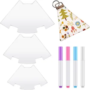 7 Pcs Key Pouch Template Chalk Markers Kit Include 3 Wallet Acrylic Transparent Quilting Templates, 4 Erasable Water Based Chalkboard Markers with Sewing Tools for Handmade Craft Template Sewing DIY