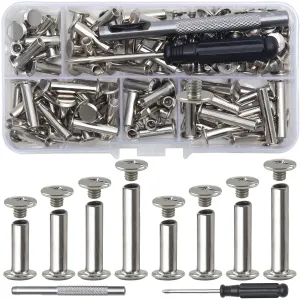 70Sets Chicago Screws Leather Rivets Assorted Screw Rivets Chicago Binding Screws for Decorate and Repair Leather Craft Belt Bag Shoes Purse Bookbinding (Silver, M5*15,18,20,25)