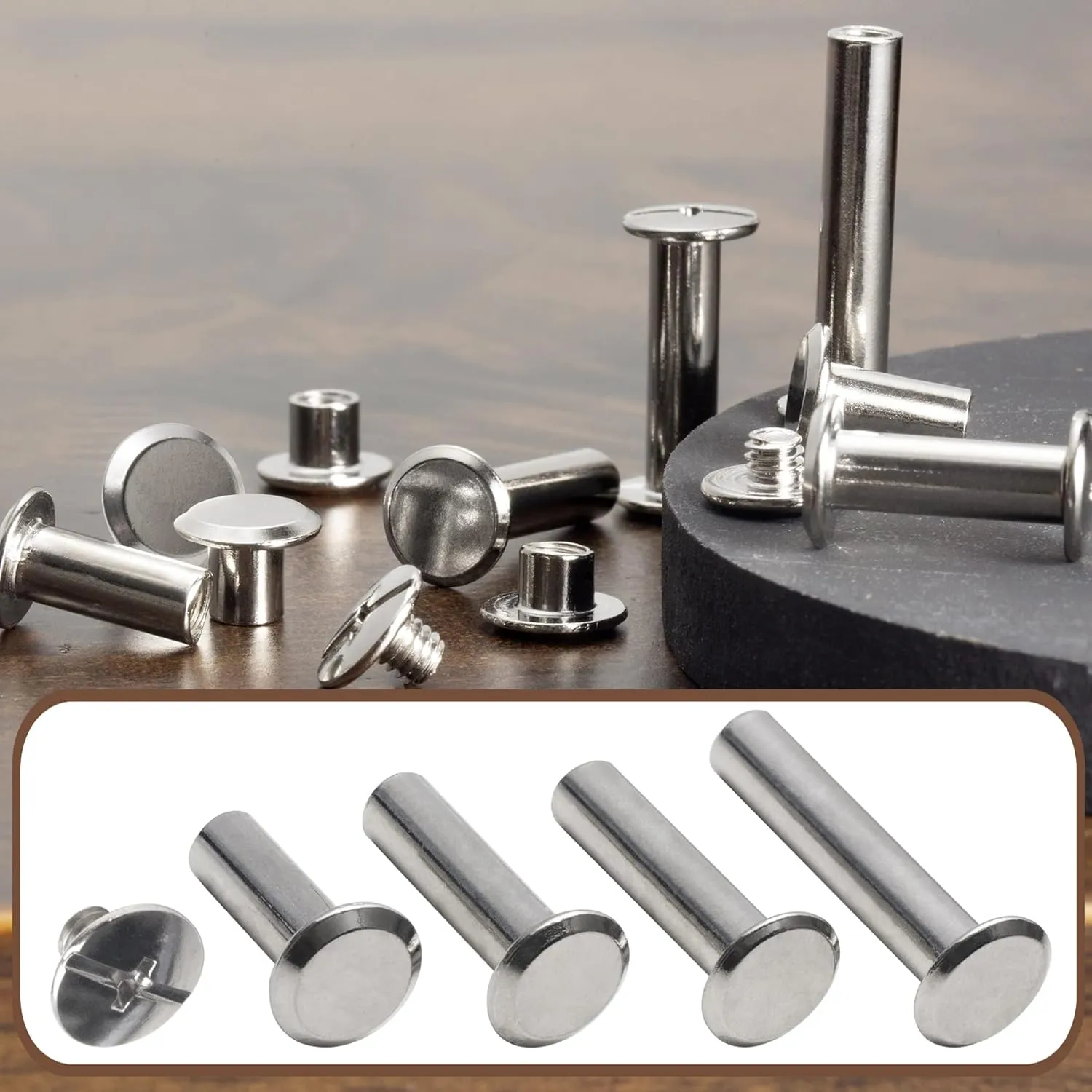70Sets Chicago Screws Leather Rivets Assorted Screw Rivets Chicago Binding Screws for Decorate and Repair Leather Craft Belt Bag Shoes Purse Bookbinding (Silver, M5*15,18,20,25)