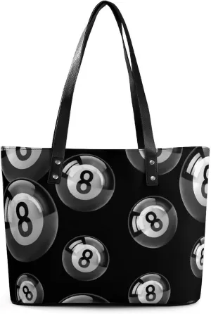 8 Ball Billiards Women's Tote Shoulder Bag Handbag Top Handle Leather 29 * 34 * 14cm