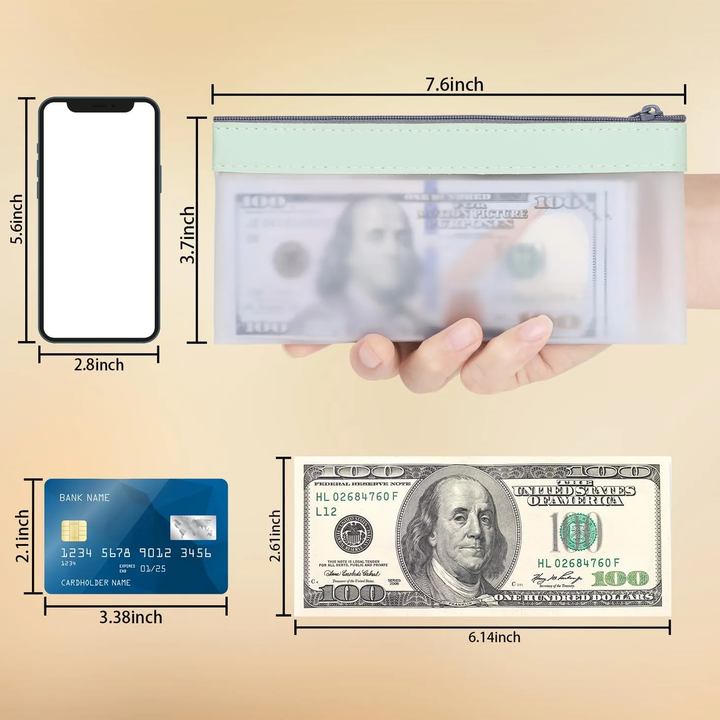 8 Pieces Money Bags with Zipper, Cash Envelopes,7.6 x 3.7 inch Money Pouch, Clear Bank Deposit Bags, Bank Bag, Cash Bag, Coin Bag for Collectors, Multi-Purpose Check Wallet （8 Colours）