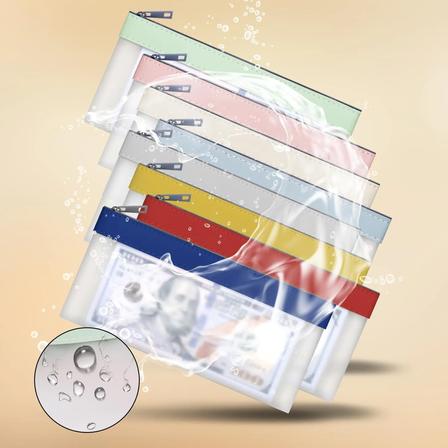 8 Pieces Money Bags with Zipper, Cash Envelopes,7.6 x 3.7 inch Money Pouch, Clear Bank Deposit Bags, Bank Bag, Cash Bag, Coin Bag for Collectors, Multi-Purpose Check Wallet （8 Colours）