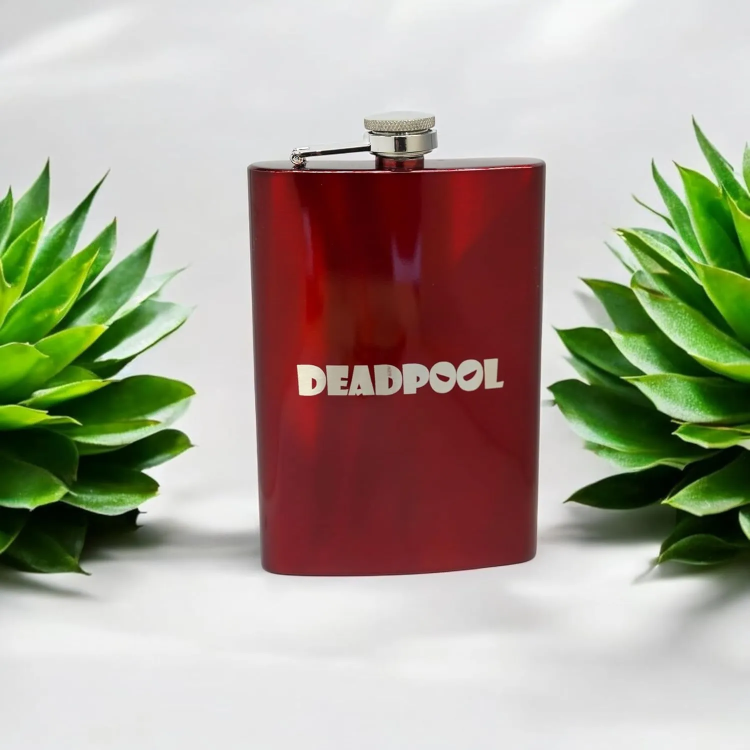 8OZ Deadpool Flask - BLACK, RED, STAINLESS, OR 6OZ LEATHER (8OZ RED FLASK)