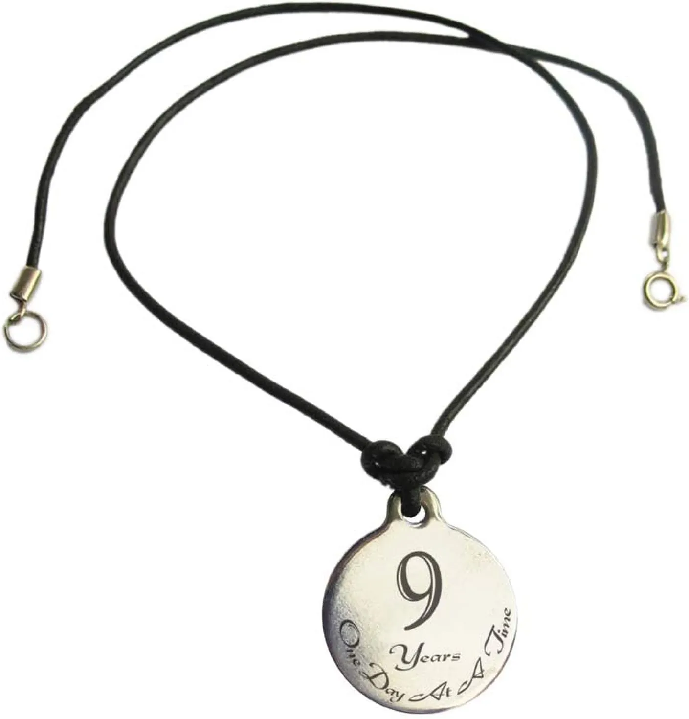 9 Year Sobriety Anniversary Medallion Leather Necklace for Sober Birthday, AA Alcoholics Anonymous, NA Narcotics Anonymous