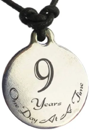 9 Year Sobriety Anniversary Medallion Leather Necklace for Sober Birthday, AA Alcoholics Anonymous, NA Narcotics Anonymous