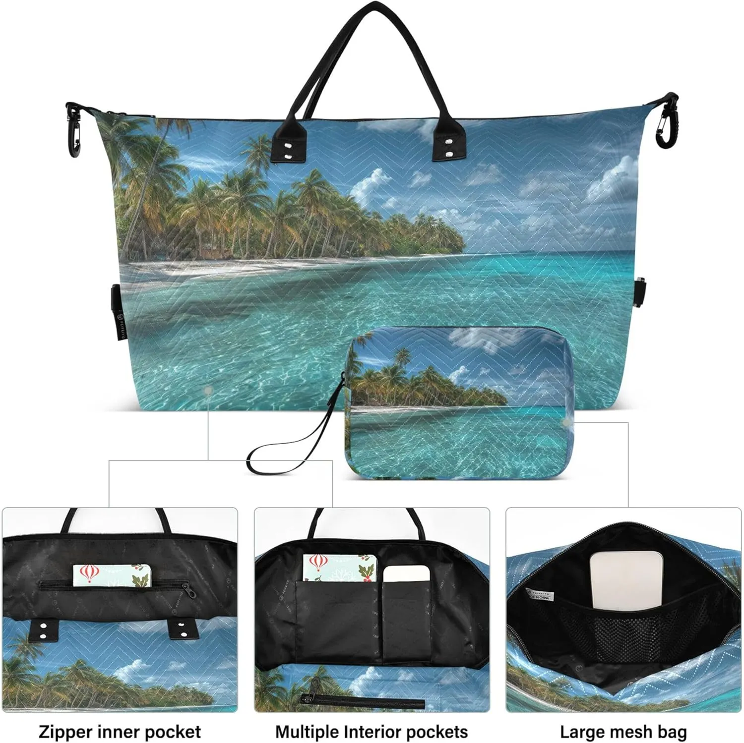 a Stunning Tropical Beach with Crystal Clear Turquoise Duffle Travel Bag Toiletry Bag Set of 2, Animal Print Women Luggage Bags Duffle Carry on Bag