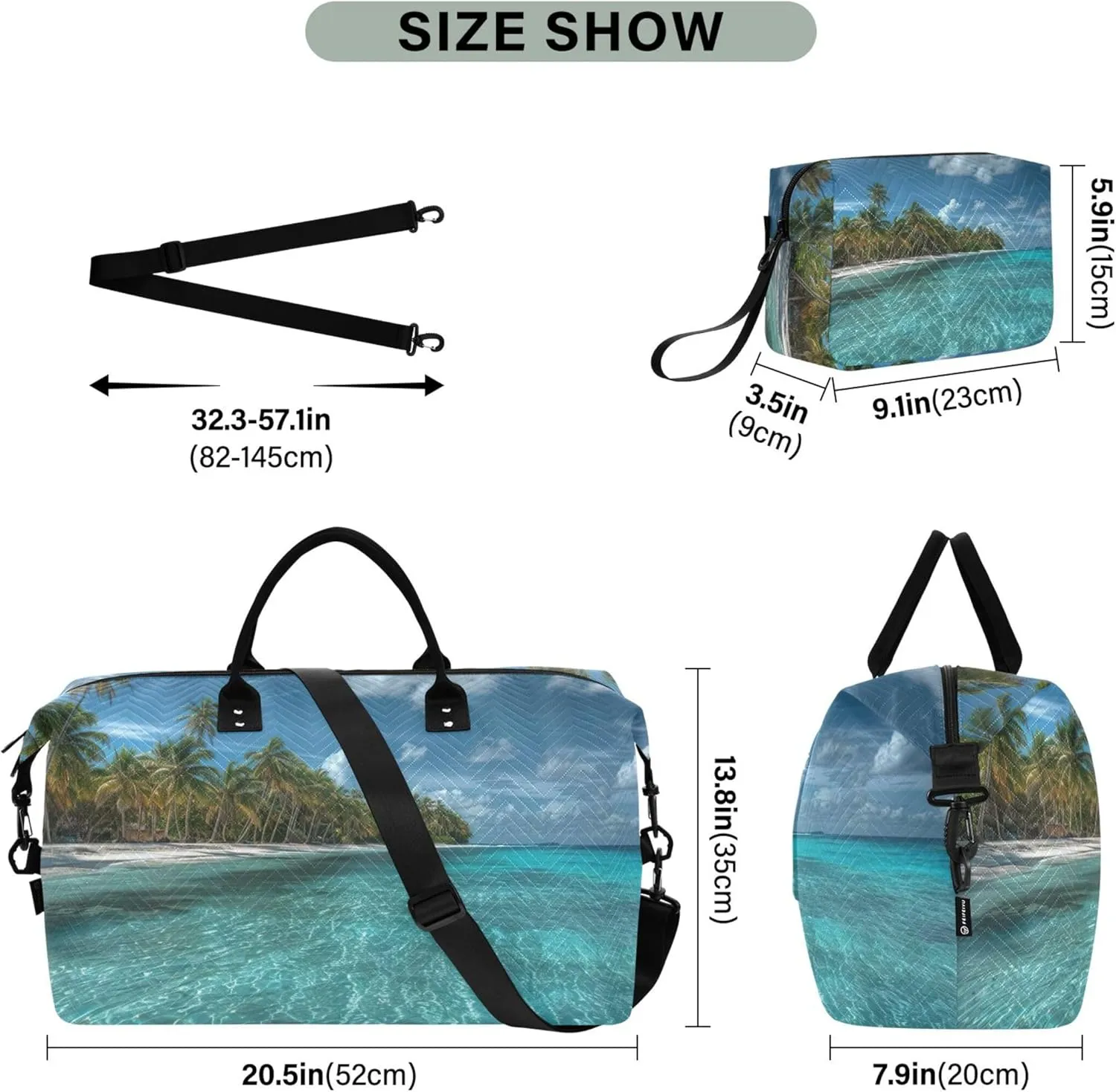 a Stunning Tropical Beach with Crystal Clear Turquoise Duffle Travel Bag Toiletry Bag Set of 2, Animal Print Women Luggage Bags Duffle Carry on Bag