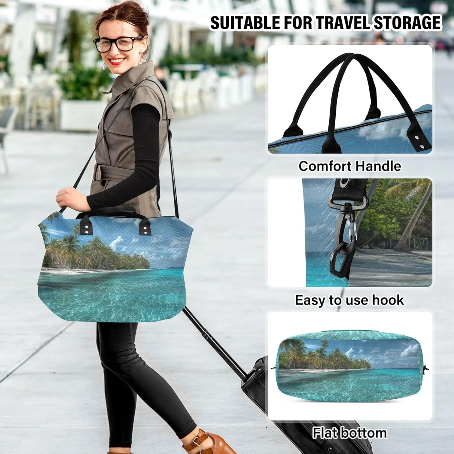 a Stunning Tropical Beach with Crystal Clear Turquoise Duffle Travel Bag Toiletry Bag Set of 2, Animal Print Women Luggage Bags Duffle Carry on Bag