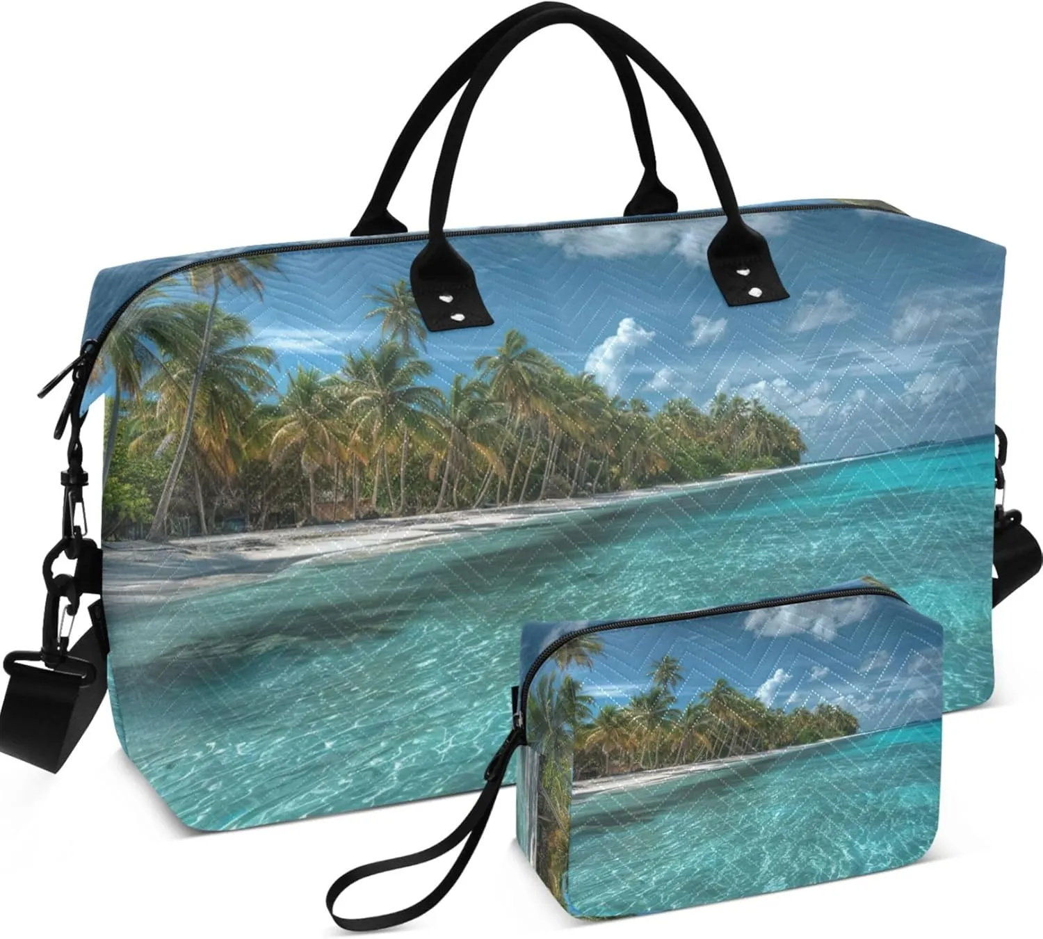 a Stunning Tropical Beach with Crystal Clear Turquoise Duffle Travel Bag Toiletry Bag Set of 2, Animal Print Women Luggage Bags Duffle Carry on Bag