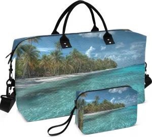 a Stunning Tropical Beach with Crystal Clear Turquoise Duffle Travel Bag Toiletry Bag Set of 2, Animal Print Women Luggage Bags Duffle Carry on Bag