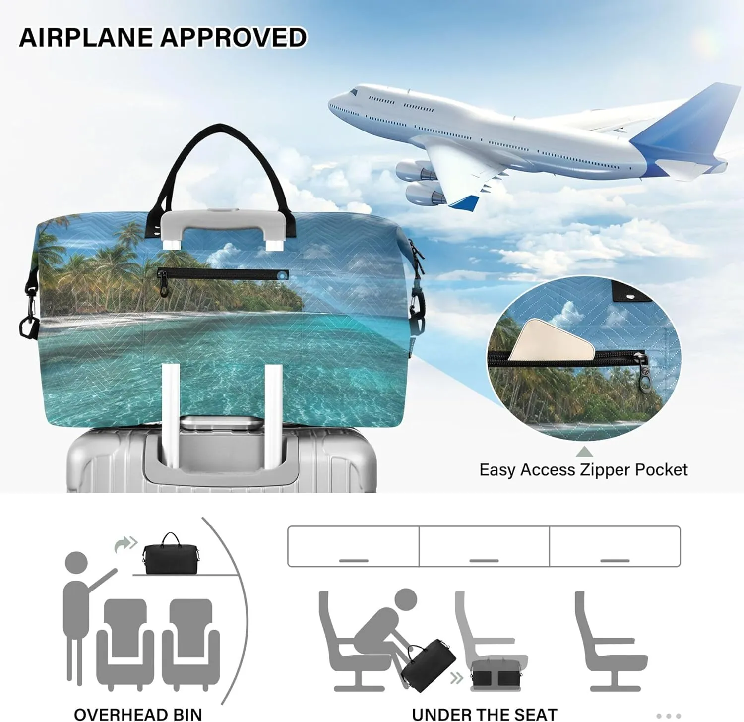 a Stunning Tropical Beach with Crystal Clear Turquoise Duffle Travel Bag Toiletry Bag Set of 2, Animal Print Women Luggage Bags Duffle Carry on Bag