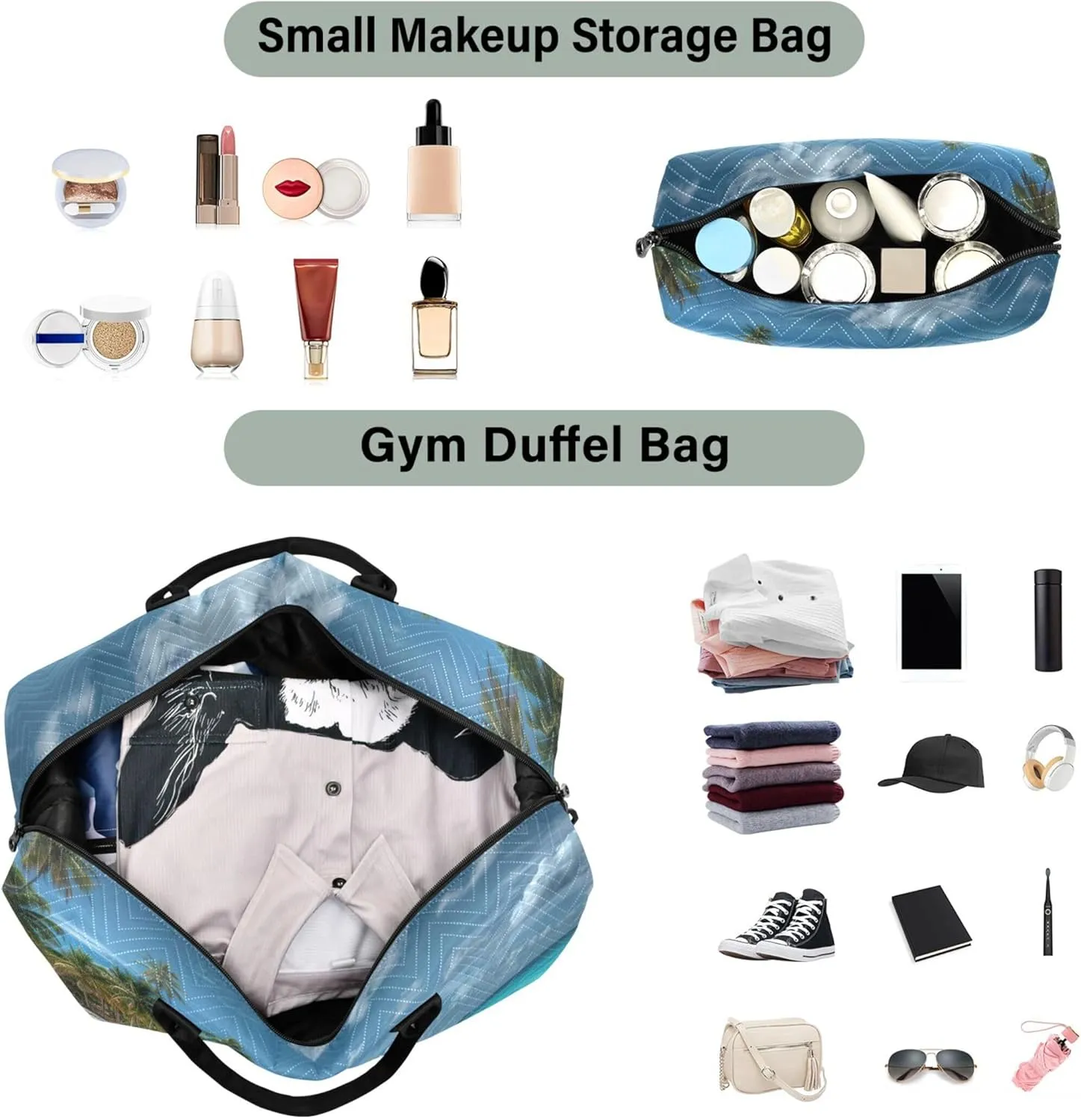 a Stunning Tropical Beach with Crystal Clear Turquoise Duffle Travel Bag Toiletry Bag Set of 2, Animal Print Women Luggage Bags Duffle Carry on Bag