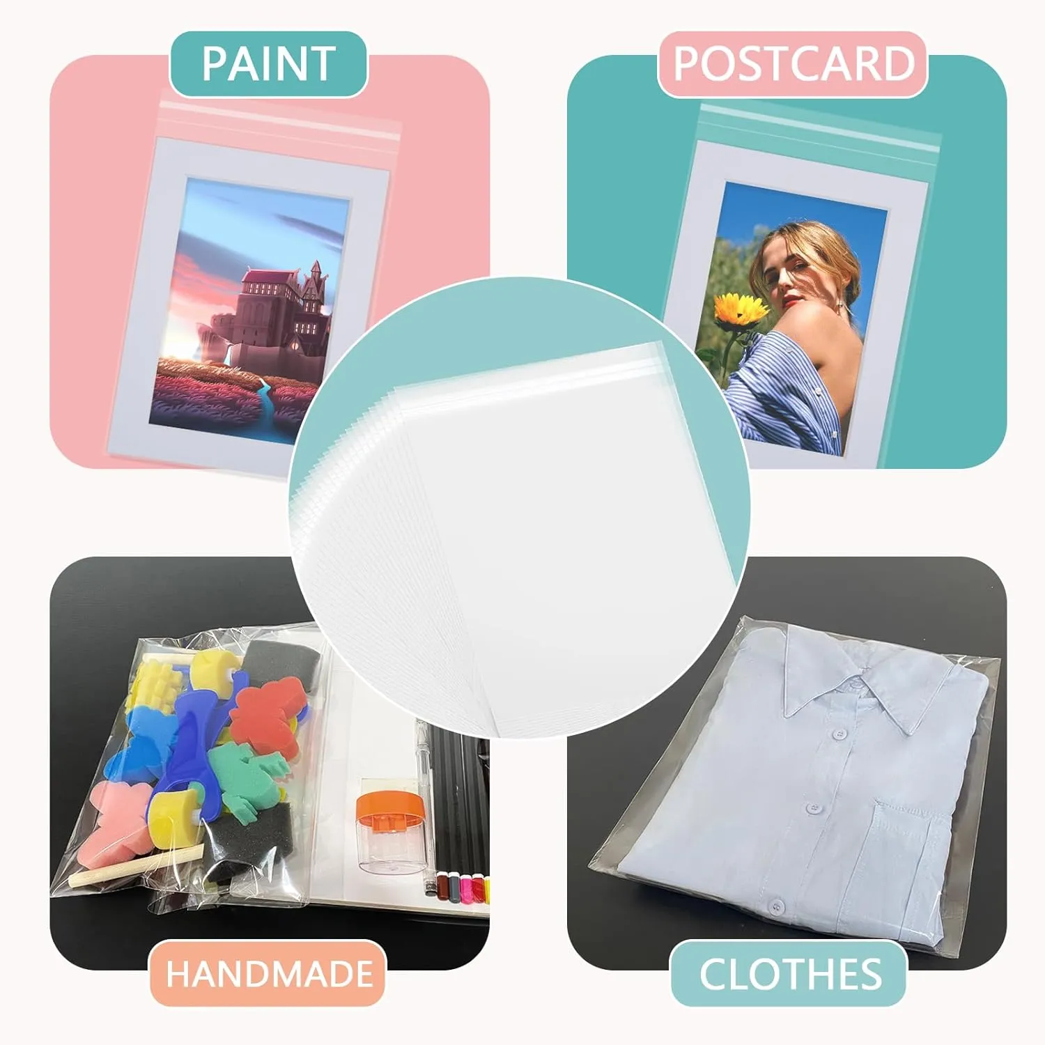 Acid-Free Picture Sleeves, 100Pack Crystal Clear Storage Bags for 9x12 Art Prints, Pictures, Photos, Frame Mats (Bag Size: 9 1/4" x 12 3/8")