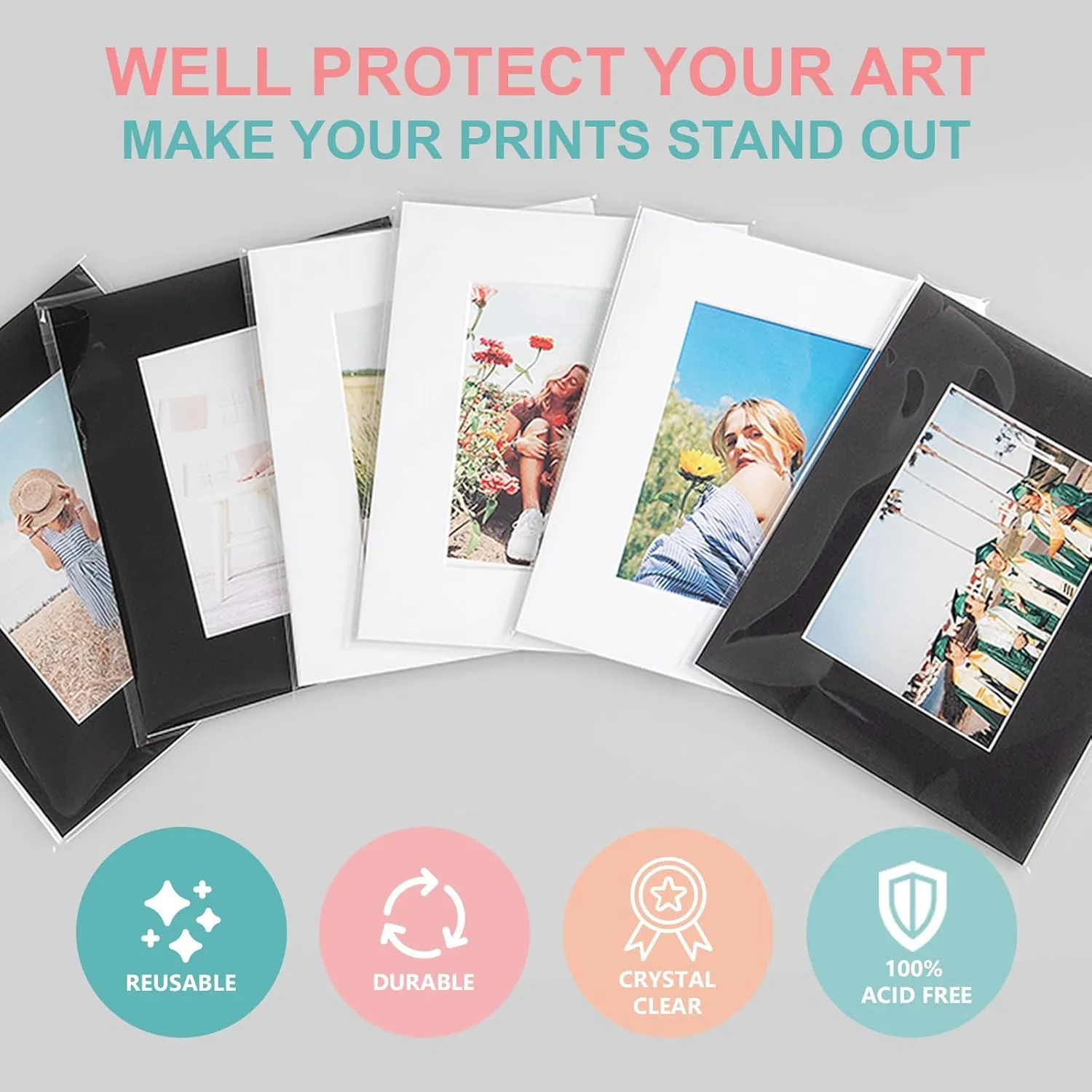 Acid-Free Picture Sleeves, 100Pack Crystal Clear Storage Bags for 9x12 Art Prints, Pictures, Photos, Frame Mats (Bag Size: 9 1/4" x 12 3/8")