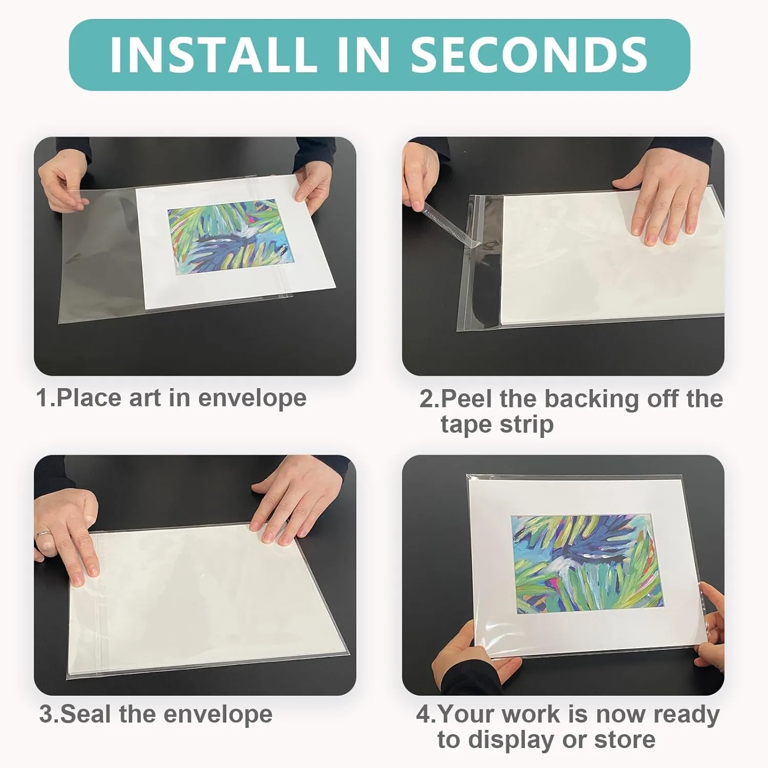 Acid-Free Picture Sleeves, 100Pack Crystal Clear Storage Bags for 9x12 Art Prints, Pictures, Photos, Frame Mats (Bag Size: 9 1/4" x 12 3/8")