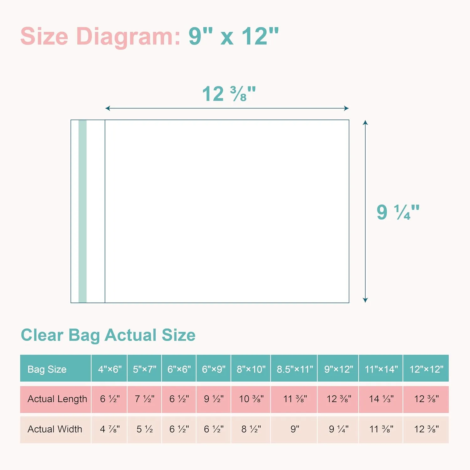 Acid-Free Picture Sleeves, 100Pack Crystal Clear Storage Bags for 9x12 Art Prints, Pictures, Photos, Frame Mats (Bag Size: 9 1/4" x 12 3/8")