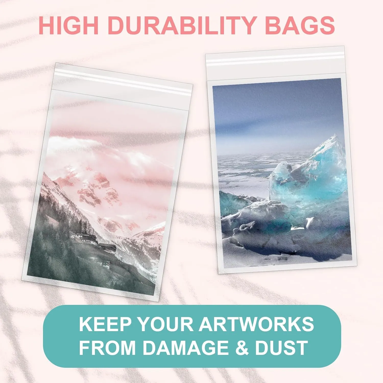 Acid-Free Picture Sleeves, 100Pack Crystal Clear Storage Bags for 9x12 Art Prints, Pictures, Photos, Frame Mats (Bag Size: 9 1/4" x 12 3/8")
