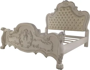 Acme Dresden Wooden Bed with Faux Leather Upholstery in Bone White