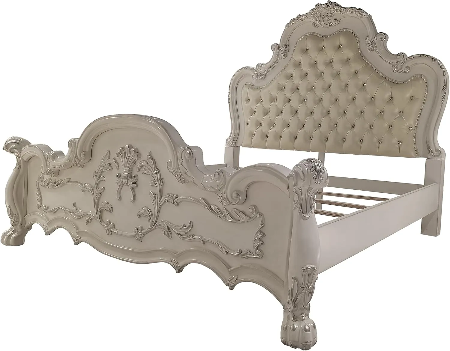 Acme Dresden Wooden Bed with Faux Leather Upholstery in Bone White