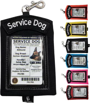 ActiveDogs Service Dog ID Card Pouch - Clip On Identification Badge Display Tag Holder & Carrier with Zippered Pocket for Small Bag Items - Made in USA, 5" x 4", Black