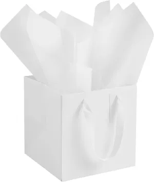 ADIDO EVA 10Pcs White Square Gift Bags with Tissue Paper Small Solid Square Gift Bags with Handles for Party Favor (8x8x8 In, White)