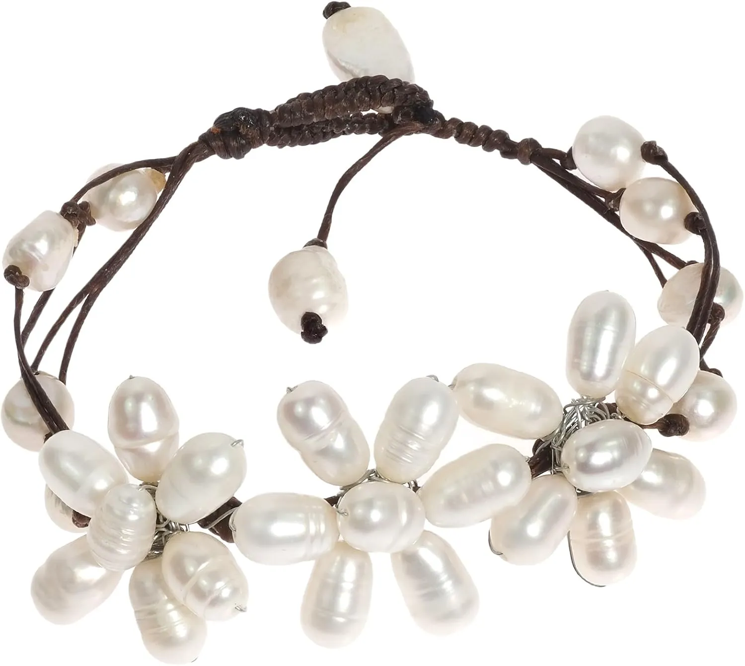 AeraVida Floral Purity Cultured Freshwater White Pearls Handmade Bracelet