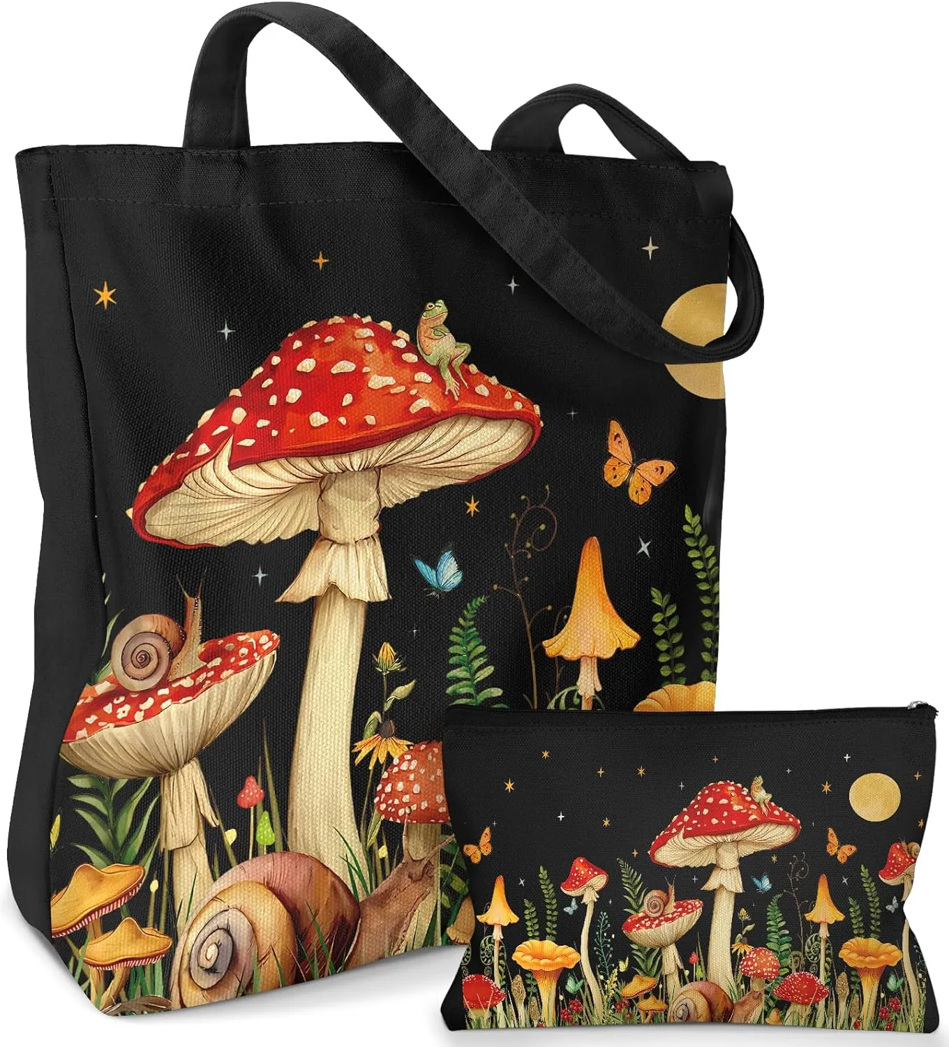 Aesthetic 2 Pack Canvas Tote Bag - with Makeup Pouch Bag for Women Reusable Grocery Bag for Gym, Travel, Work
