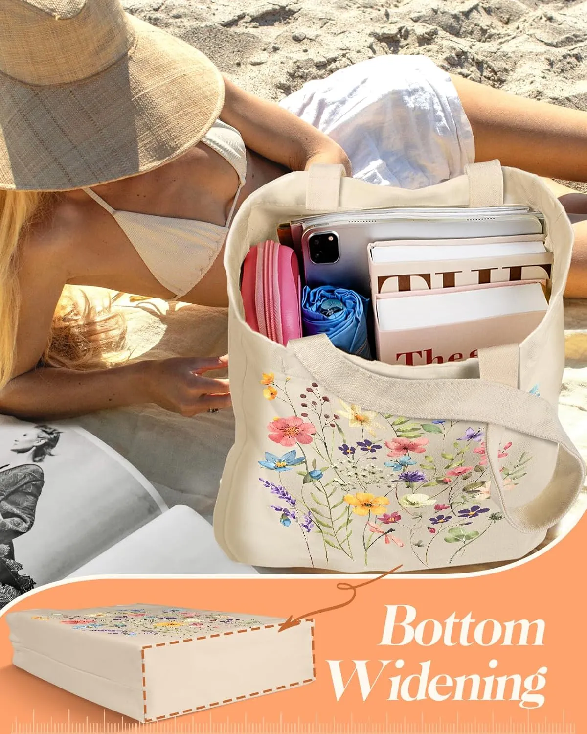 Aesthetic 2 Pack Canvas Tote Bag - with Makeup Pouch Bag for Women Reusable Grocery Bag for Gym, Travel, Work